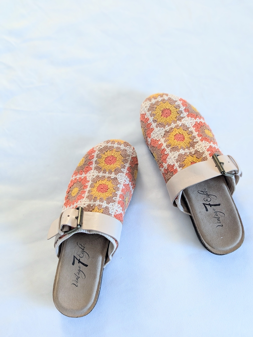 Vintage Floral Crochet Mule Slides in Peach and Yellow